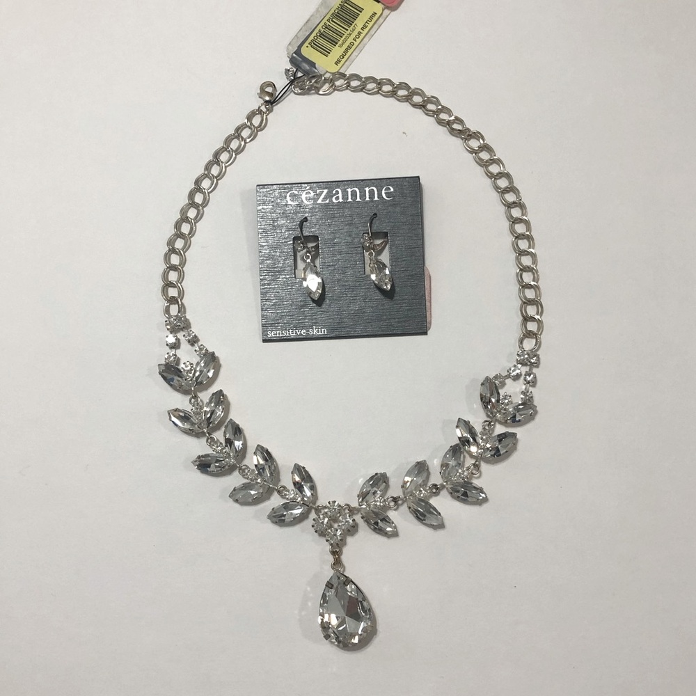 Cézanne Sensitive Skin Silver Tone Rhinestone Necklace & Earring Set